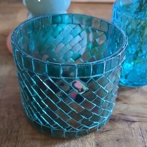 Sonoma Blue Glass Candle Holder Accent